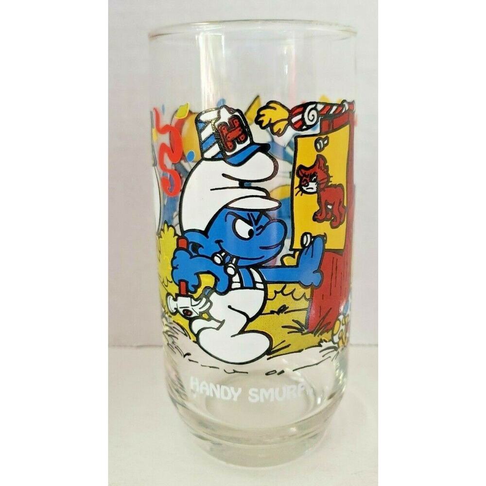 Vintage‎ 1983 Original Peyo 1983 Handy Smurf Glass NOS U204